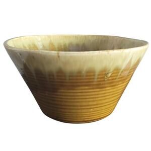 Vintage MCM Artisan Studio Pottery Bowl Drip Glaze Small Olive Green Brown